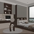 Tatami Bedroom Interior Design With Desk Computer Bookshelf Window And Pillows