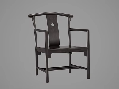 Traditional Chinese Style Wooden Tea Chair With Curved Backrest Armrests And Square Decoration 3d model