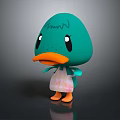 Cute Teal Cartoon Duck Character Wearing Pink Floral Apron With Orange Beak And Feet