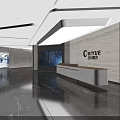 Elegant Modern Corporate Reception Lobby With Polished Marble Brand Wall And Large Digital Display Screen