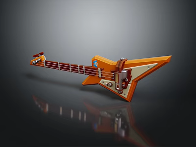 Orange Triangular Body Electric Bass Guitar With Unique Design And Metal Components 3d model