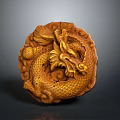 Traditional Round Carved Dragon Ornament With Brownish Yellow Hue And Intricate Scales