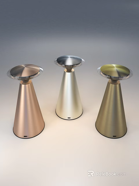 Modern Table Lamps With Conical Bases Copper Silver Gold Transparent Tops 3d model 