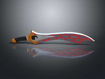 Fantasy Decorative Knife With Red Hexagon Pattern Blade And Black Orange Handle 3d model