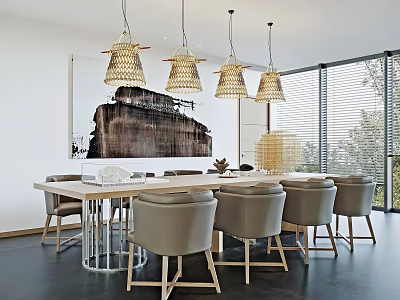 Elegant Modern Restaurant Interior With Marble Dining Table And Stylish Lighting 3d model