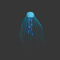 Glowing Blue Bioluminescent Jellyfish With Long Tentacles On Dark Background