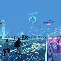 Futuristic City Scene With Space Travel Theme Astronaut Holograms Drone And Cycling Citizens 3d model