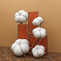 Photo Spot With White Pumpkin Shaped Decorations Red Vertical Strips Orange Background And Wooden Floor