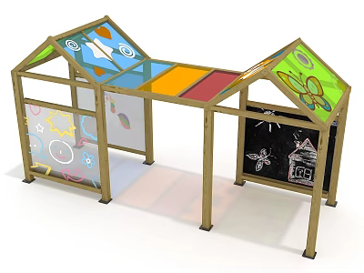 Colorful Children's Play Area With Transparent Panels Chalkboard And Sun Star Butterfly Designs 3d model