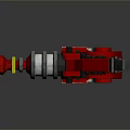 Red And Silver Toy Gun With Mechanical Structure Green Circular Part And Yellow Component