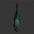 Cartoon Piranha Character With Green Body Red Fins And Sharp Teeth