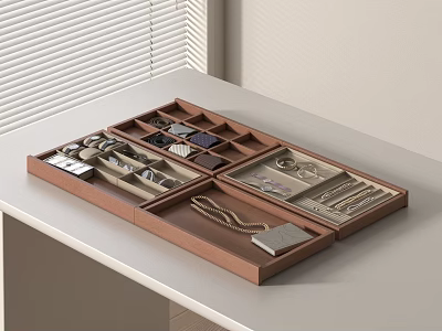 Open Brown Wooden Jewelry Cabinet With Organized Compartments For Necklaces Rings Earrings 3d model