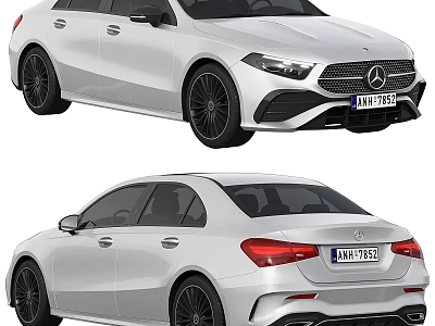 Silver Mercedes Benz Sedan Front And Rear Views 3d model