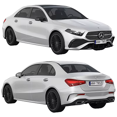 Silver Mercedes Benz Sedan Front And Rear Views 3d model