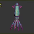 Colorful Squid with Iridescent Tentacles and Blue Green Pink Purple Body in 3D Rendered Design