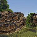 Minecraft Style Giant Snake Game Character With Pixel Art Green Head And Brown Scales