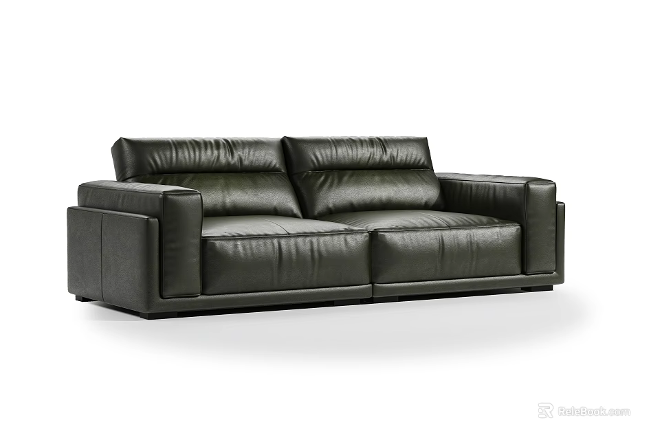 Modern Stylish Black Leather Sofa With Comfortable Seats And Sleek Design 3d model