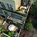 Balcony Garden Landscape With Lush Green Plants Colorful Flowers And Outdoor Seating
