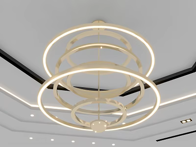 Modern Circular Chandelier with LED Light Rings in Contemporary Ceiling Interior 3d model