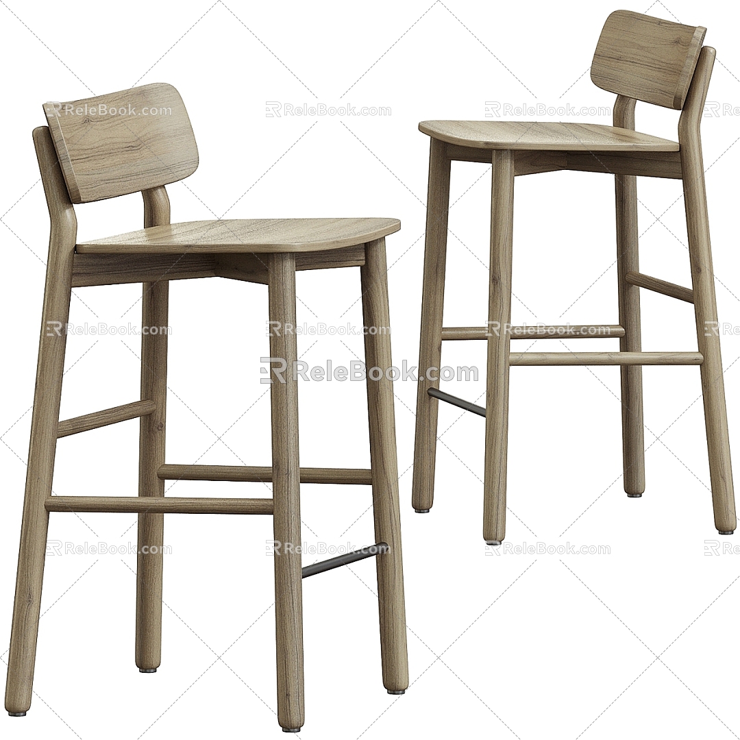 Hven Solid Wood Bar Chair Bar Stool 3d model