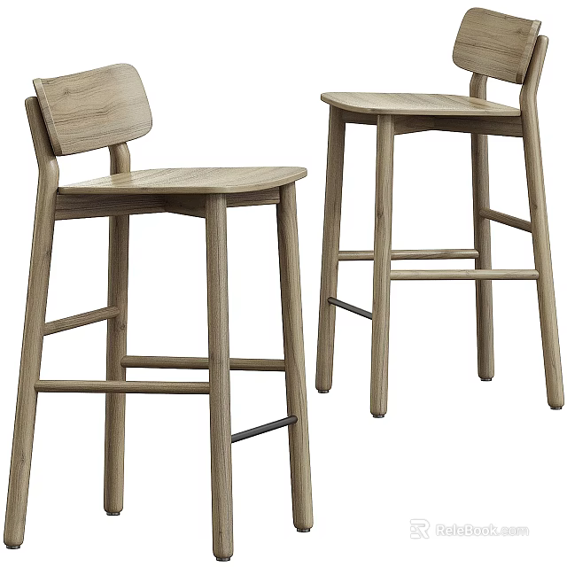 Modern Wooden Bar Stools With Light Wood Finish Backrest And Footrest 3d model 