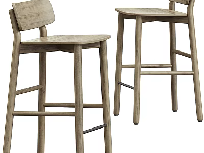 Modern Wooden Bar Stools With Light Wood Finish Backrest And Footrest 3d model