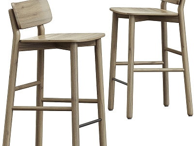 Hven Solid Wood Bar Chair Bar Stool 3d model