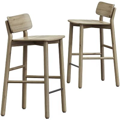 Modern Wooden Bar Stools With Light Wood Finish Backrest And Footrest 3d model