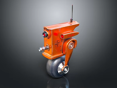Small Orange Mechanical Game Movie Character Design With Wheel Antenna And Red Black Details 3d model