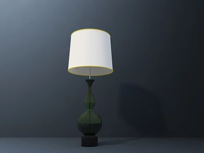 Modern Gourd Shaped Table Lamp With Green Base White Lampshade And Yellow Trim 3d model