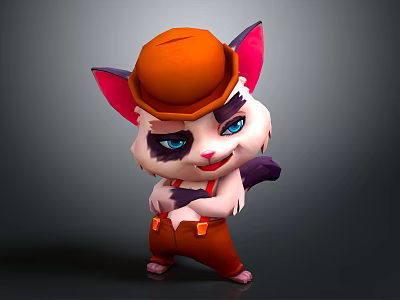Cartoon Game Character Wearing Orange Hat Pants Pink Ears Blue Eyes And Crossed Arms 3d model
