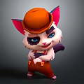 Cartoon Game Character Wearing Orange Hat Pants Pink Ears Blue Eyes And Crossed Arms