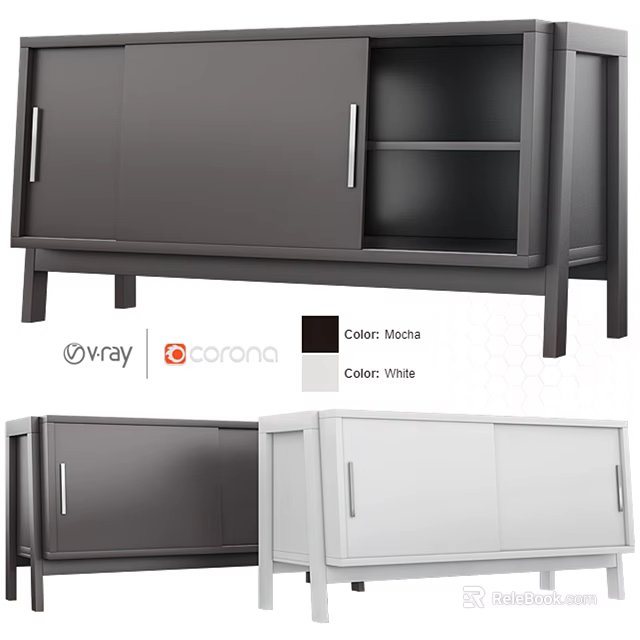 Modern Chest of Drawers With Mocha And White Color Options Cabinet Doors And Shelves 3d model 
