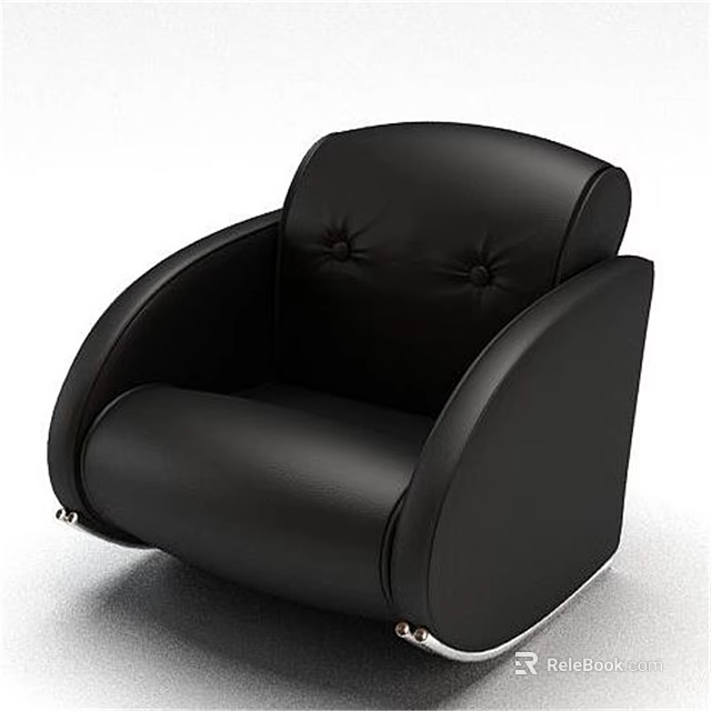 Modern Black Leather Unique Shaped Sofa With Curved Arms And Button Tufted Backrest 3d model 