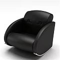 Modern Black Leather Unique Shaped Sofa With Curved Arms And Button Tufted Backrest