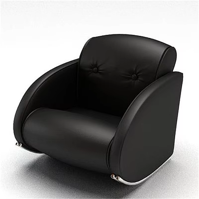 Modern Black Leather Unique Shaped Sofa With Curved Arms And Button Tufted Backrest 3d model