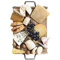 Assorted Cheese Platter On Wooden Board With Bread Grapes Fresh Fig And Nuts