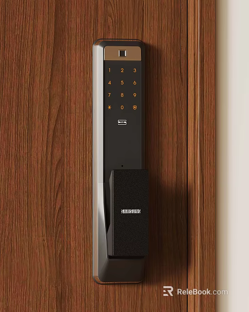 Smart Door Lock With Digital Keypad Installed On Wooden Door Surface 3d model 