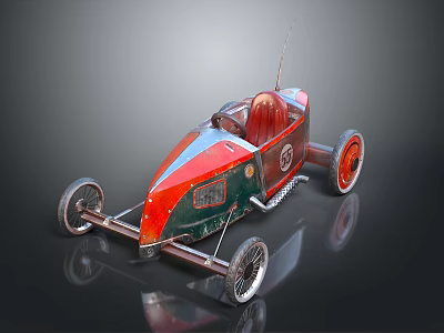 Classic Vintage Racing Toy Car With Red Green Body And Spoked Wheels 3d model