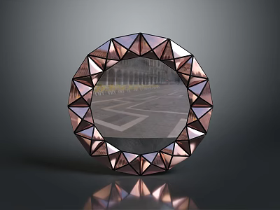 Modern Geometric Faceted Circular Mirror With Metallic Finish For Home Decor 3d model