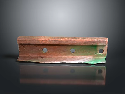 Vintage Long Metal Decorative Object With Copper Green Patina And Three Holes 3d model