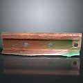 Vintage Long Metal Decorative Object With Copper Green Patina And Three Holes