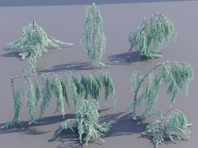 Various Weeping Shrubs With Green Foliage And Different Growth Forms 3d model