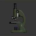 Green Household Microscope With Black Base Adjustable Stage And Blue Light 3d model