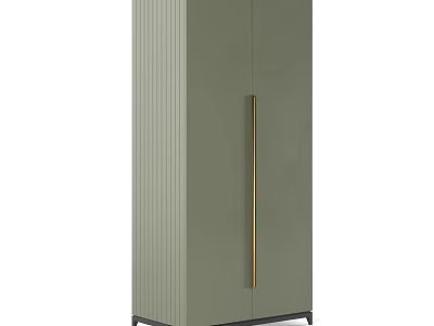 Modern Light Green Storage Cabinet With Vertical Stripes Golden Handle And Black Base 3d model