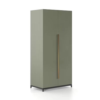 Modern Light Green Storage Cabinet With Vertical Stripes Golden Handle And Black Base 3d model