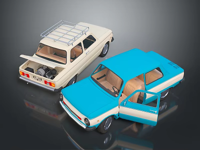 Beige And Blue Car Models With Open Trunk Doors Roof Rack And Beige Interior 3d model