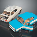 Beige And Blue Car Models With Open Trunk Doors Roof Rack And Beige Interior