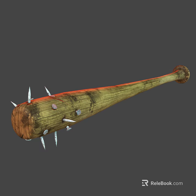 Spiked Wooden Baseball Bat Weapon Featuring Metal Spikes And Textured Surface 3d model 