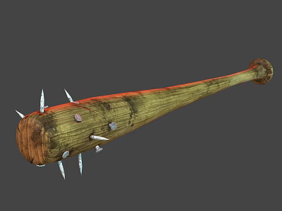 Spiked Wooden Baseball Bat Weapon Featuring Metal Spikes And Textured Surface 3d model